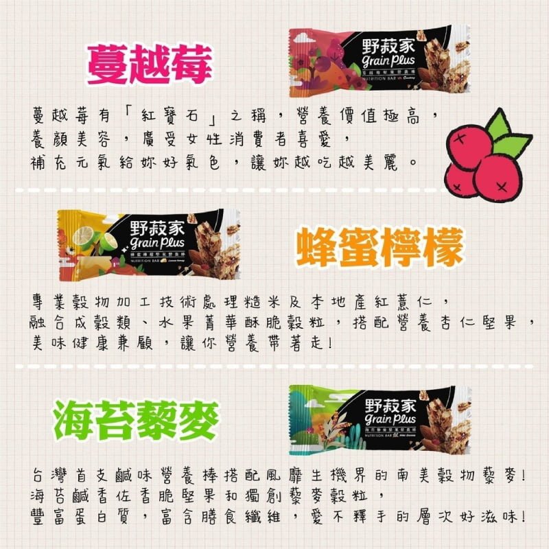 【野菽家】堅果營養棒_蔓越莓/蜂蜜檸檬/海苔藜麥(7條/盒) 7 03 nuts nutrition bar grain plus